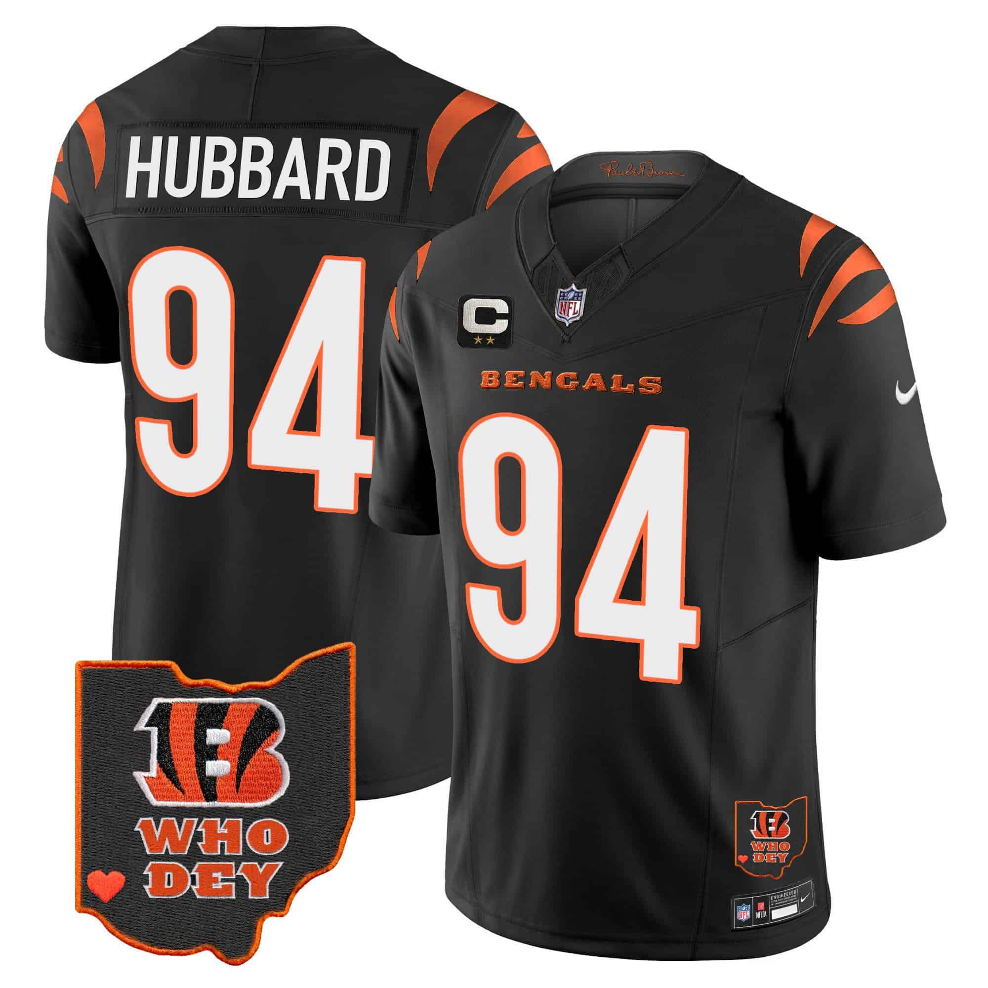 Men Cincinnati Bengals #94 Hubbard Black 2024 Nike Patch Vapor Limited NFL Jersey style 1